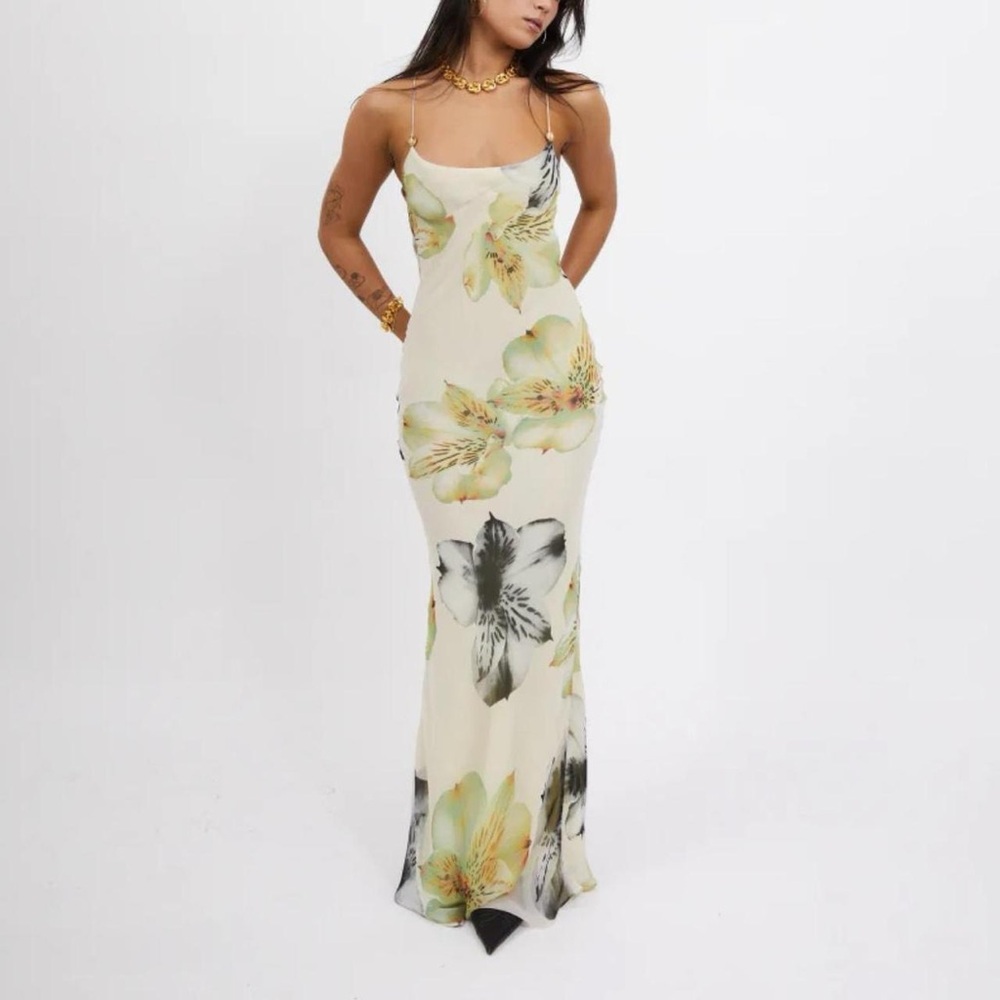 Katali Floral Maxi Dress in Cream and Black